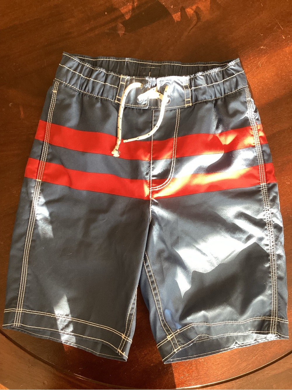 GAP Boys Navy Blue Swim Trunks with Red Stripes